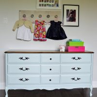Light blue dresser makeover using general finishes milk paint. Persian blue and snow white milk paint